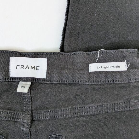 Frame Le High Straight 26 Black Raw Hem Quiet Luxury Minimalist Denim - Picture 2 of 10